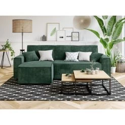 Canapé D'angle MIRA Convertible Et Réversible Velours Côtelé Vert