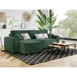 Canapé D'angle MIRA Convertible Et Réversible Velours Côtelé Vert -Meuble Déco Soldes canape d angle mira convertible et reversible velours cotele vert 7