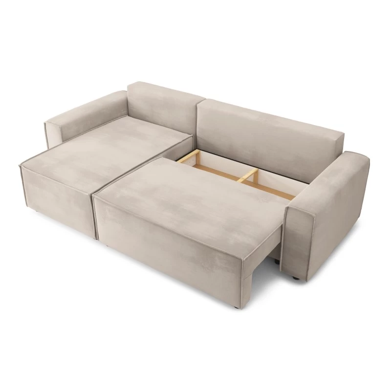 Canapé D'angle MIRA Convertible Et Réversible Velours Grège 5 Canapé D'angle MIRA Convertible Et Réversible Velours Grège – Image 5