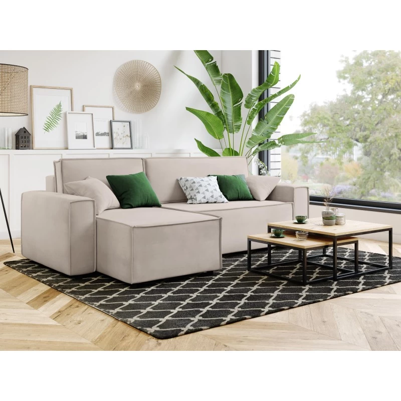 Canapé D'angle MIRA Convertible Et Réversible Velours Grège 7 Canapé D'angle MIRA Convertible Et Réversible Velours Grège – Image 7