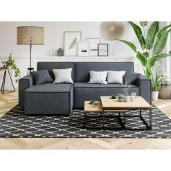 Canapé D'angle MIRA Convertible Et Réversible Velours Gris Souris