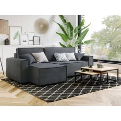 Canapé D'angle MIRA Convertible Et Réversible Velours Gris Souris -Meuble Déco Soldes canape d angle mira convertible et reversible velours gris souris 6