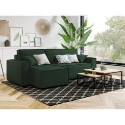 Canapé D'angle MIRA Convertible Et Réversible Velours Vert -Meuble Déco Soldes canape d angle mira convertible et reversible velours vert 6