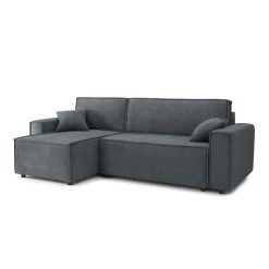 Canapé D'angle MIRAGE Convertible Et Réversible Velours Gris Souris -Meuble Déco Soldes canape d angle mirage convertible et reversible velours gris souris 2