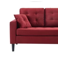 Canapé D'angle MIRISA En Velours Grenat Pieds Bois 4 Places Et 2 Coussins Inclus -Meuble Déco Soldes canape d angle mirisa velours grenat 3 places pieds bois 2 coussins inclus 3