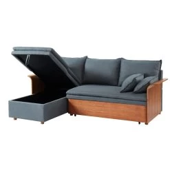 Canapé D'angle WOOD En Tissu Gris 4 Places Réversible Convertible Coffre -Meuble Déco Soldes canape d angle wood tissu gris 4 places reversible convertible coffr 2