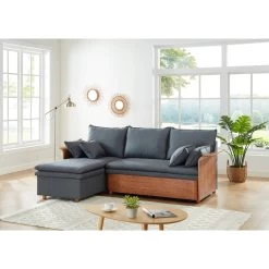 Canapé D'angle WOOD En Tissu Gris 4 Places Réversible Convertible Coffre -Meuble Déco Soldes canape d angle wood tissu gris 4 places reversible convertible coffr 5