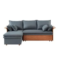 Canapé D'angle WOOD En Tissu Gris 4 Places Réversible Convertible Coffre -Meuble Déco Soldes canape d angle wood tissu gris 4 places reversible convertible coffr 6