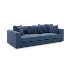 Canapé Droit ADEL Cacharel Fixe En Velours Bleu -Meuble Déco Soldes canape droit adel cacharel velours bleu 3 places 2