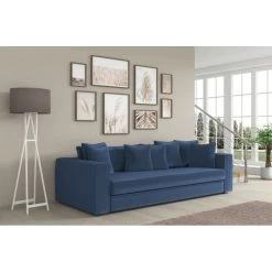 Canapé Droit ADEL Cacharel Fixe En Velours Bleu -Meuble Déco Soldes canape droit adel cacharel velours bleu 3 places 4