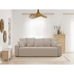 Canapé Droit ALMA Convertible Tissu Beige 3 Places