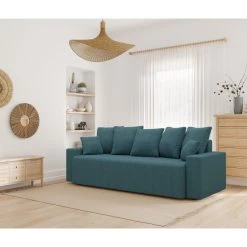 Canapé Droit ALMA Convertible Tissu Bleu Paon 3 Places -Meuble Déco Soldes canape droit alma convertible tissu bleu paon 3 places 8