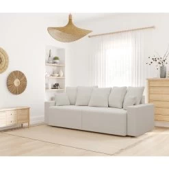 Canapé Droit ALMA Convertible Tissu Bouclette Blanc 3 Places 18 Canapé Droit ALMA Convertible Tissu Bouclette Blanc 3 Places -Meuble Déco Soldes canape droit alma convertible tissu bouclette blanc 3 places 7