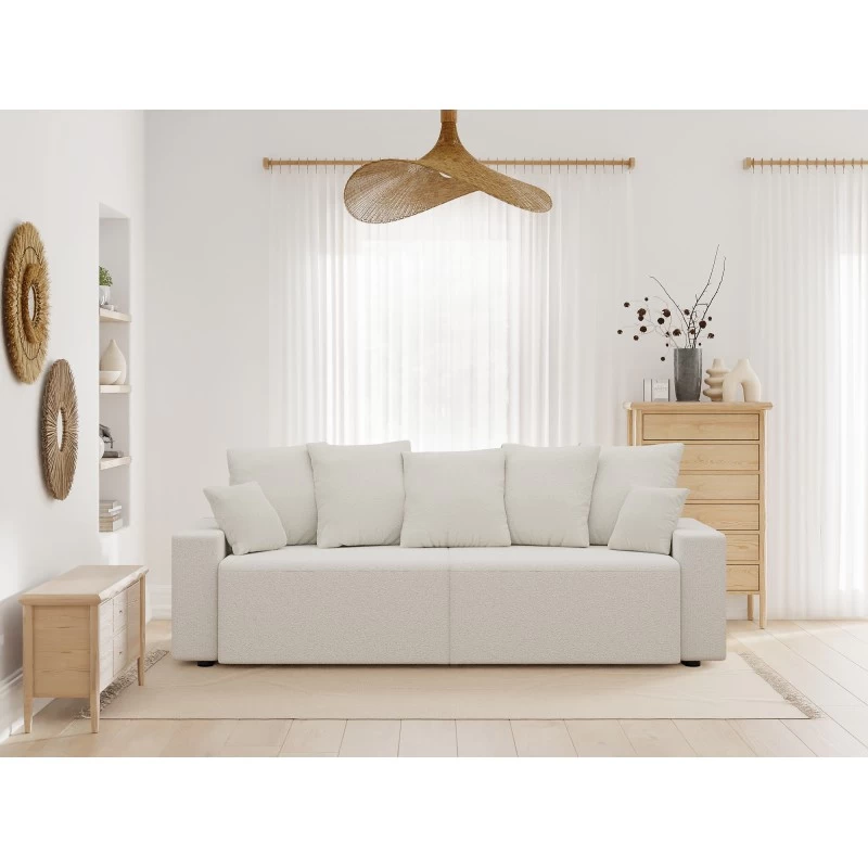 Canapé Droit ALMA Convertible Tissu Bouclette Blanc 3 Places 1 Canapé Droit ALMA Convertible Tissu Bouclette Blanc 3 Places