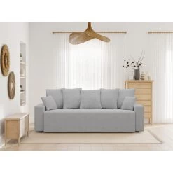 Canapé Droit ALMA Convertible Tissu Gris 3 Places