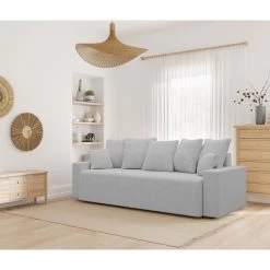 Canapé Droit ALMA Convertible Tissu Gris 3 Places -Meuble Déco Soldes canape droit alma convertible tissu gris 3 places 8