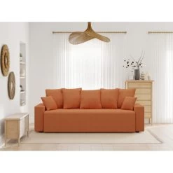 Canapé Droit ALMA Convertible Tissu Rouille 3 Places