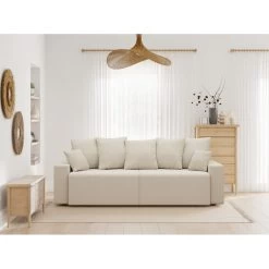 Canapé Droit ALMA Convertible Velours Côtelé Beige 3 Places