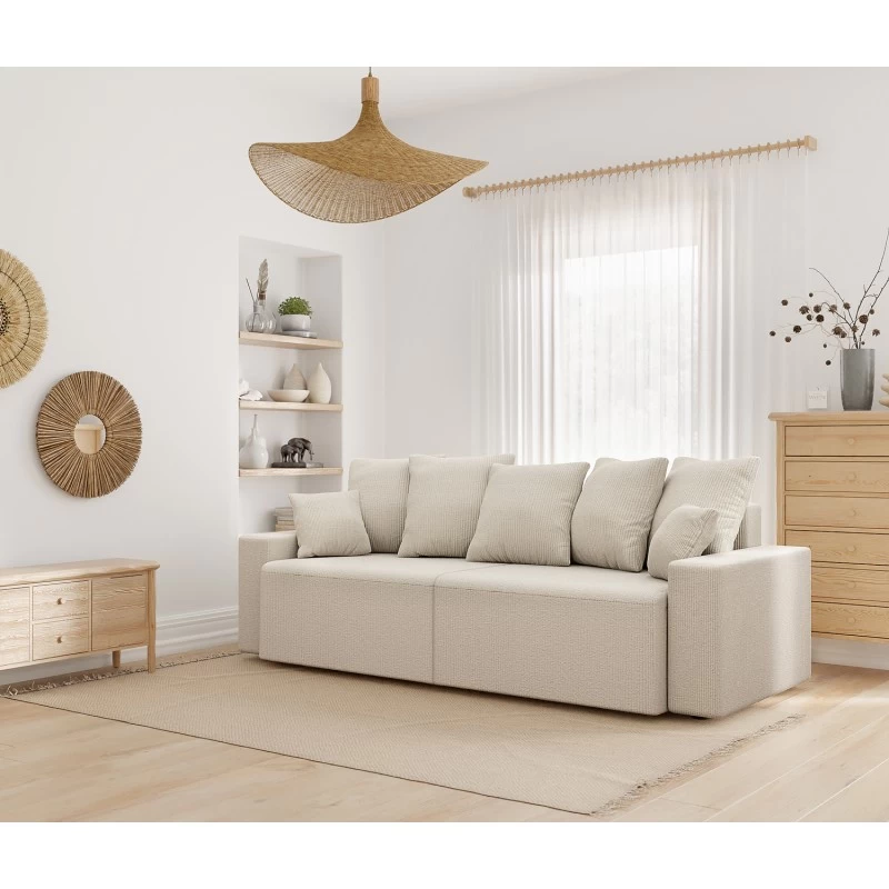 Canapé Droit ALMA Convertible Velours Côtelé Beige 3 Places 9 Canapé Droit ALMA Convertible Velours Côtelé Beige 3 Places – Image 9