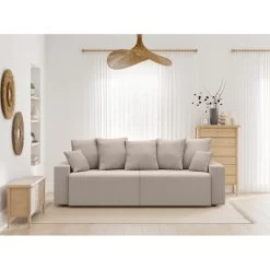 Canapé Droit ALMA Convertible Velours Côtelé Grège 3 Places