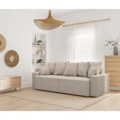 Canapé Droit ALMA Convertible Velours Côtelé Grège 3 Places -Meuble Déco Soldes canape droit alma convertible velours cotele grege 3 places 8