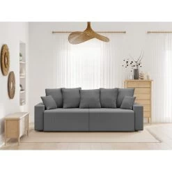 Canapé Droit ALMA Convertible Velours Côtelé Gris Souris 3 Places