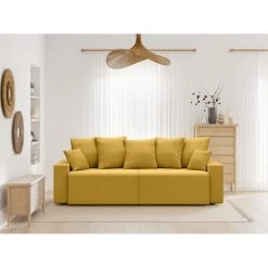 Canapé Droit ALMA Convertible Velours Côtelé Jaune 3 Places