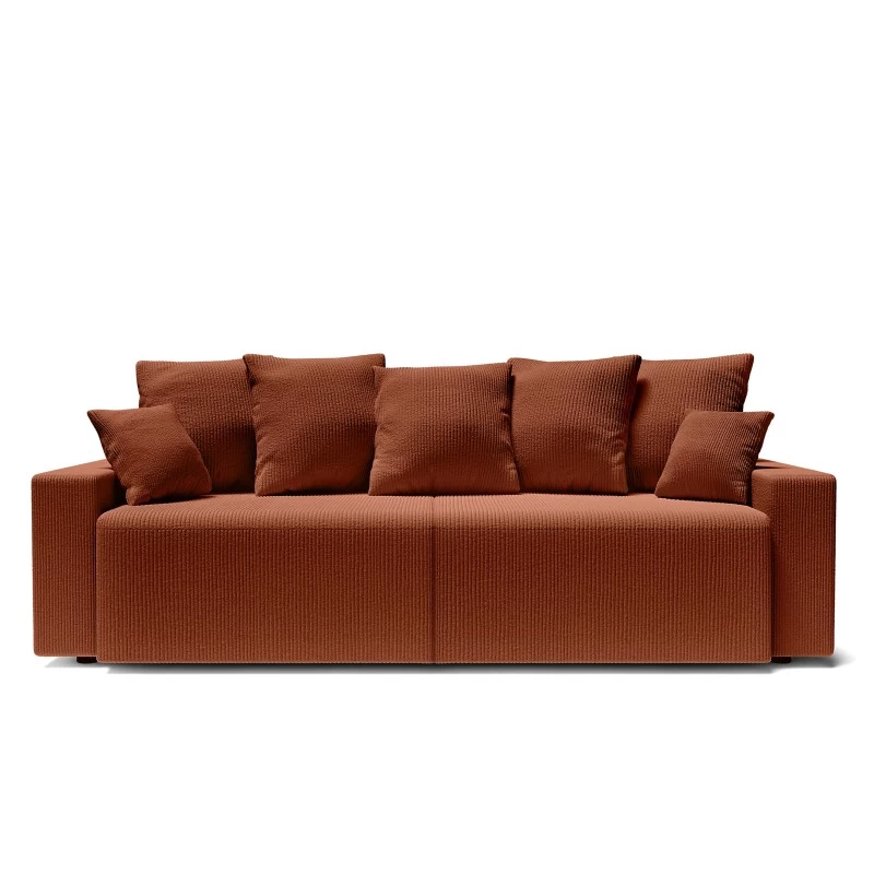 Canapé Droit ALMA Convertible Velours Côtelé Terracotta 3 Places 2 Canapé Droit ALMA Convertible Velours Côtelé Terracotta 3 Places – Image 2