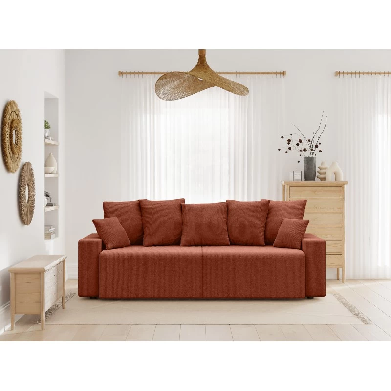 Canapé Droit ALMA Convertible Velours Côtelé Terracotta 3 Places 1 Canapé Droit ALMA Convertible Velours Côtelé Terracotta 3 Places