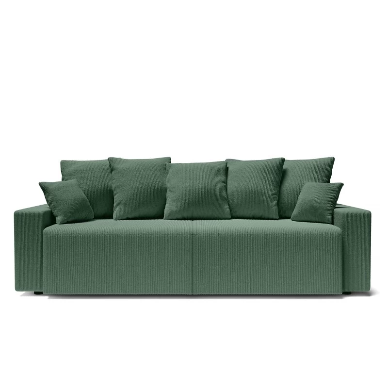 Canapé Droit ALMA Convertible Velours Côtelé Vert 3 Places 2 Canapé Droit ALMA Convertible Velours Côtelé Vert 3 Places – Image 2