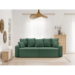 Canapé Droit ALMA Convertible Velours Côtelé Vert 3 Places