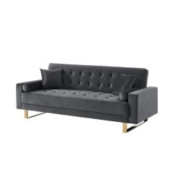 Canapé Droit AUGUSTE Droit Convertible 3 Places Velours Gris Anthracite -Meuble Déco Soldes canape droit auguste droit convertible 3 places velours gris anthracite 2