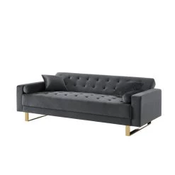 Canapé Droit AUGUSTE Droit Convertible 3 Places Velours Gris Anthracite -Meuble Déco Soldes canape droit auguste droit convertible 3 places velours gris anthracite 3