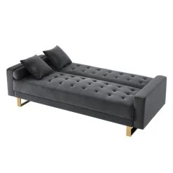 Canapé Droit AUGUSTE Droit Convertible 3 Places Velours Gris Anthracite -Meuble Déco Soldes canape droit auguste droit convertible 3 places velours gris anthracite 4
