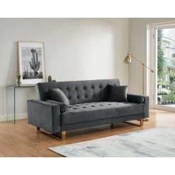 Canapé Droit AUGUSTE Droit Convertible 3 Places Velours Gris Anthracite -Meuble Déco Soldes canape droit auguste droit convertible 3 places velours gris anthracite 7