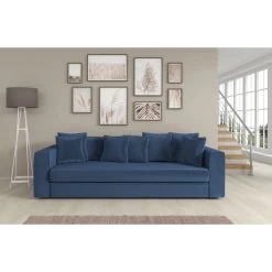 Canapé Droit CALDO En Velours Bleu Officier 3 Places -Meuble Déco Soldes canape droit caldo cacharel velours bleu officier 3 places 4