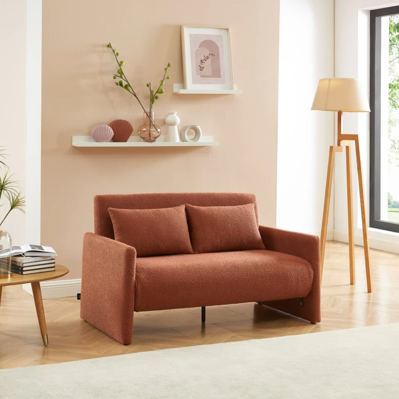 Canapé Droit JADE En Tissu Bouclette Terracotta Convertible 2 Places 1 Canapé Droit JADE En Tissu Bouclette Terracotta Convertible 2 Places