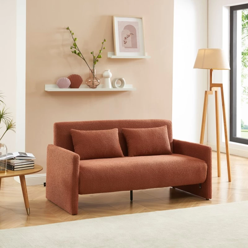 Canapé Droit JADE En Tissu Bouclette Terracotta Convertible 3 Places 1 Canapé Droit JADE En Tissu Bouclette Terracotta Convertible 3 Places