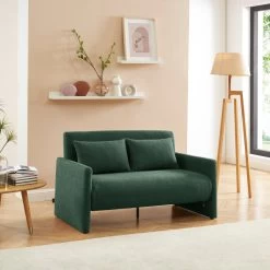 Canapé Droit JADE En Tissu Bouclette Vert Convertible 2 Places