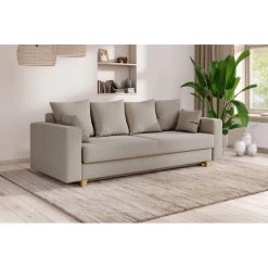 Canapé Droit KRISTI Convertible Tissu Grège 3 Places -Meuble Déco Soldes canape droit kristi convertible tissu grege 7