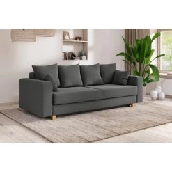 Canapé Droit KRISTI Convertible Tissu Gris 3 Places -Meuble Déco Soldes canape droit kristi convertible tissu gris 7