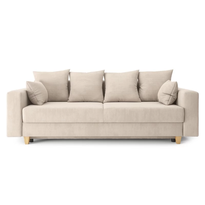 Canapé Droit KRISTI Convertible Velours Côtelé Beige 3 Places 2 Canapé Droit KRISTI Convertible Velours Côtelé Beige 3 Places – Image 2