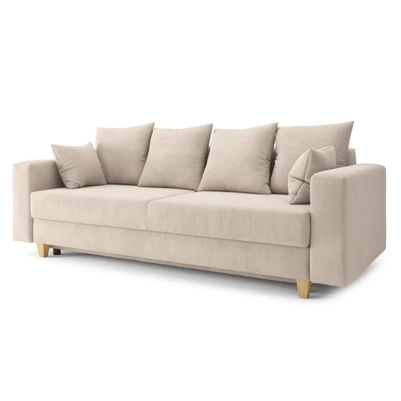 Canapé Droit KRISTI Convertible Velours Côtelé Beige 3 Places 3 Canapé Droit KRISTI Convertible Velours Côtelé Beige 3 Places – Image 3