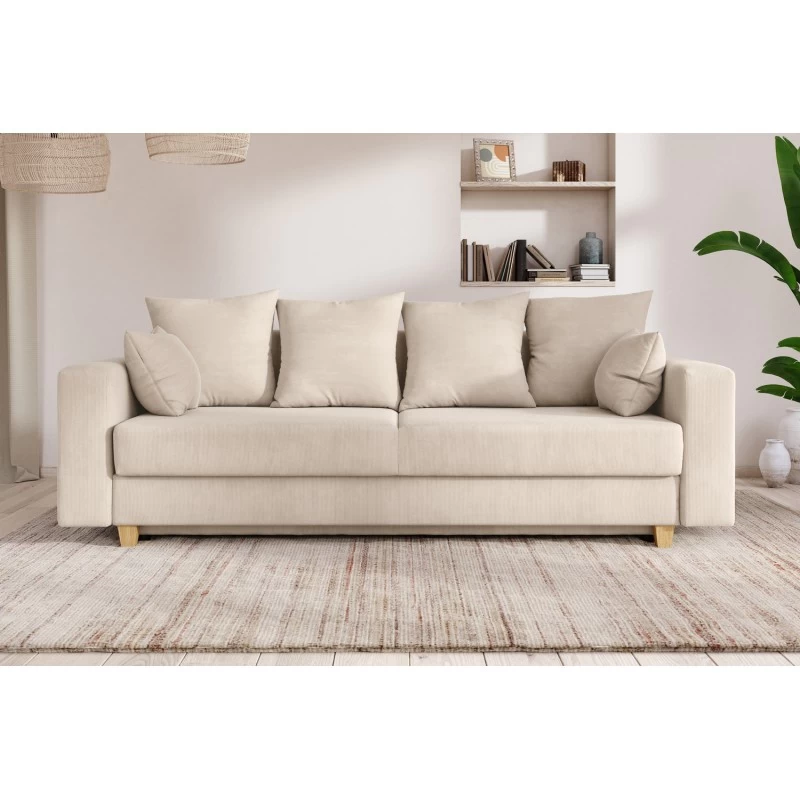 Canapé Droit KRISTI Convertible Velours Côtelé Beige 3 Places 1 Canapé Droit KRISTI Convertible Velours Côtelé Beige 3 Places