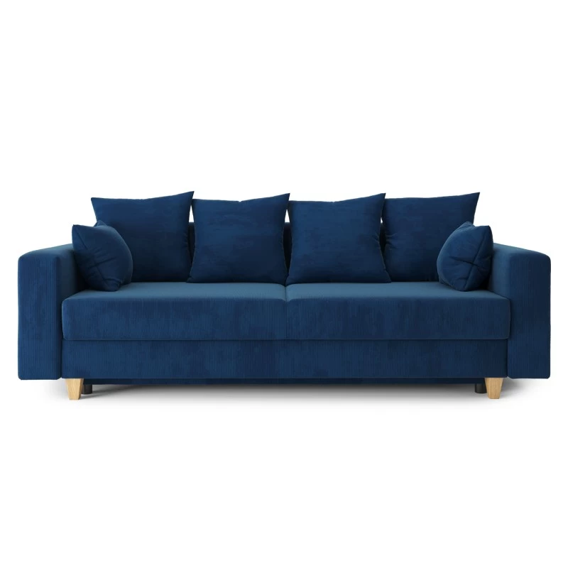 Canapé Droit KRISTI Convertible Velours Côtelé Bleu 3 Places 2 Canapé Droit KRISTI Convertible Velours Côtelé Bleu 3 Places – Image 2