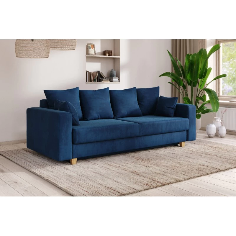 Canapé Droit KRISTI Convertible Velours Côtelé Bleu 3 Places 7 Canapé Droit KRISTI Convertible Velours Côtelé Bleu 3 Places – Image 7
