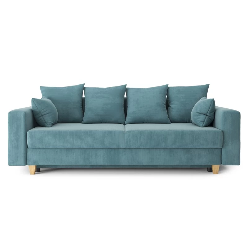 Canapé Droit KRISTI Convertible Velours Côtelé Bleu Clair 3 Places 2 Canapé Droit KRISTI Convertible Velours Côtelé Bleu Clair 3 Places – Image 2