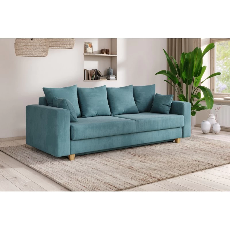Canapé Droit KRISTI Convertible Velours Côtelé Bleu Clair 3 Places 7 Canapé Droit KRISTI Convertible Velours Côtelé Bleu Clair 3 Places – Image 7