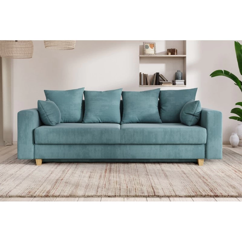 Canapé Droit KRISTI Convertible Velours Côtelé Bleu Clair 3 Places 1 Canapé Droit KRISTI Convertible Velours Côtelé Bleu Clair 3 Places