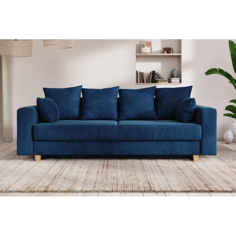 Canapé Droit KRISTI Convertible Velours Côtelé Bleu 3 Places 1 Canapé Droit KRISTI Convertible Velours Côtelé Bleu 3 Places